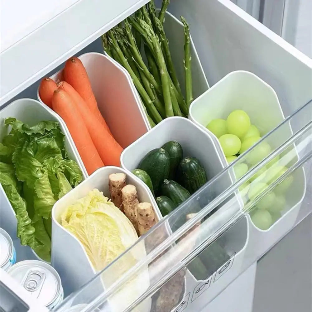 Boîte de Rangement Frigo Empilable – Compacte et Polyvalente avec légumes et fruits organisés dans un tiroir de réfrigérateur