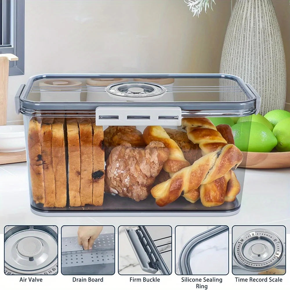 Boîte Hermétique Frigo avec Drainage – 30,5 cm en plastique transparent pour conserver pain et pâtisseries frais