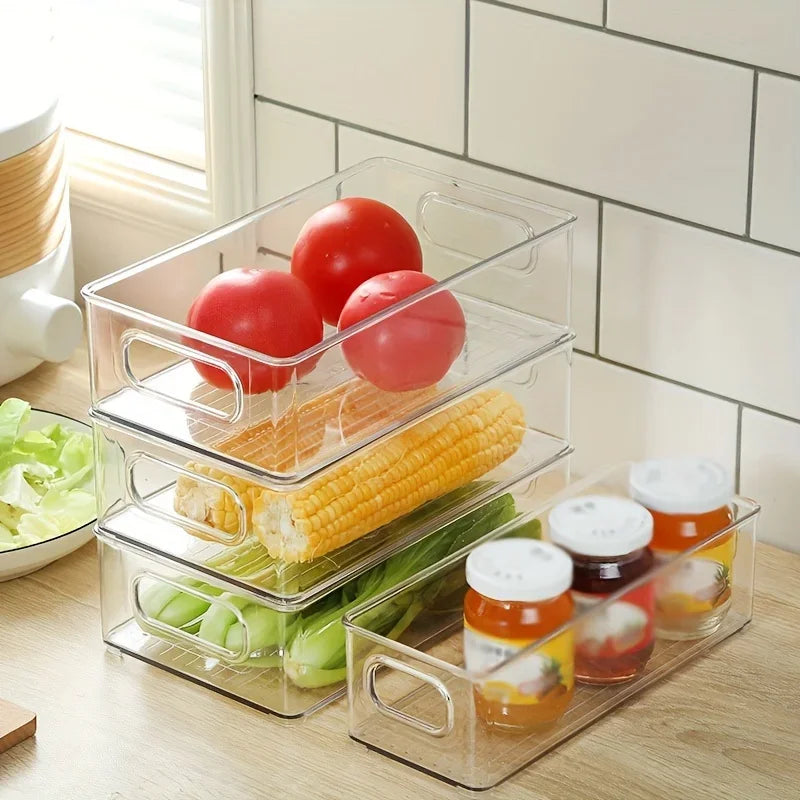 Boîte Rangement Frigo Empilable – Sans BPA et Pratique transparente avec tomates, maïs, légumes et pots de sauce