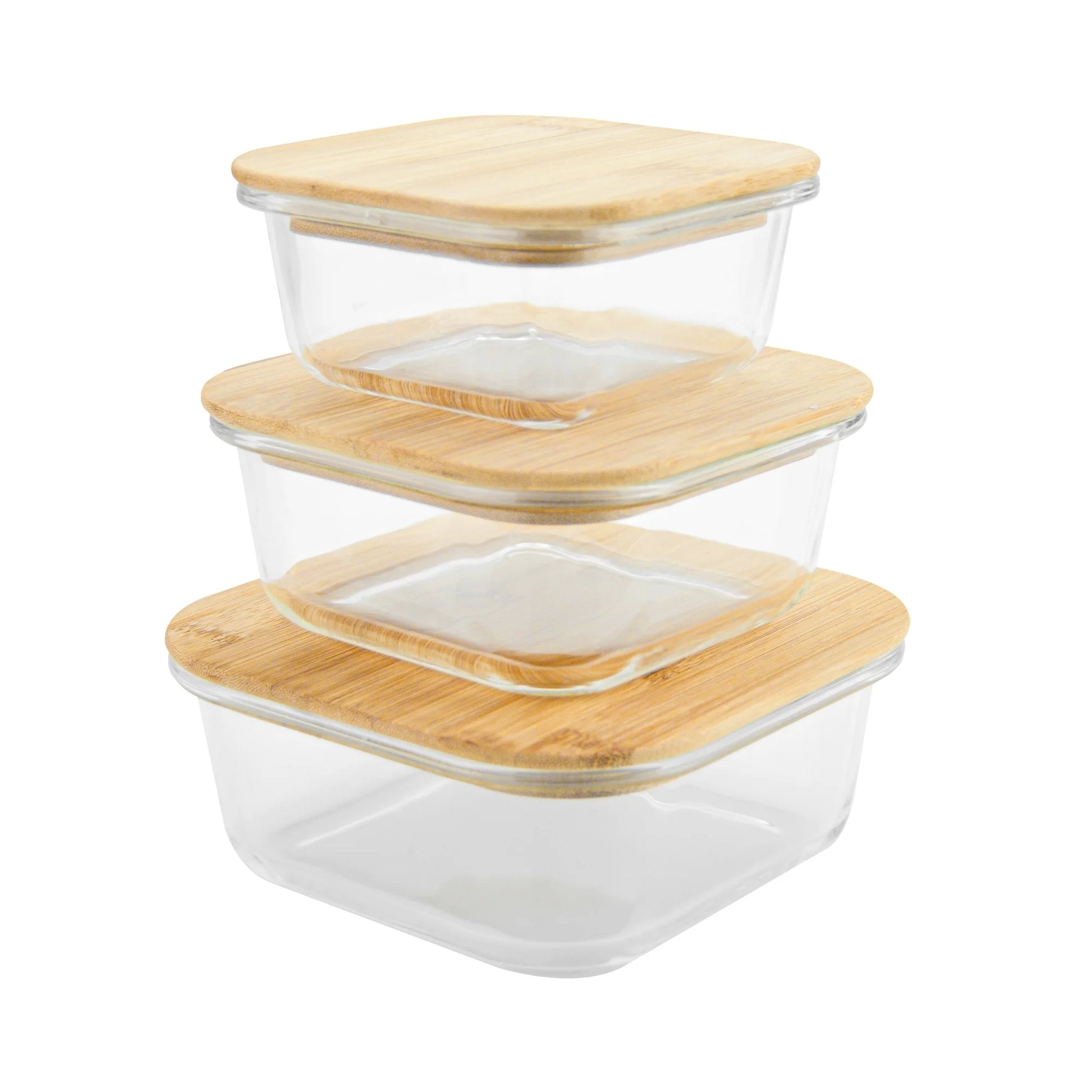 Lot de boîtes en Verre Borosilicate & Bambou avec couvercles en bambou empilées pour cuisine