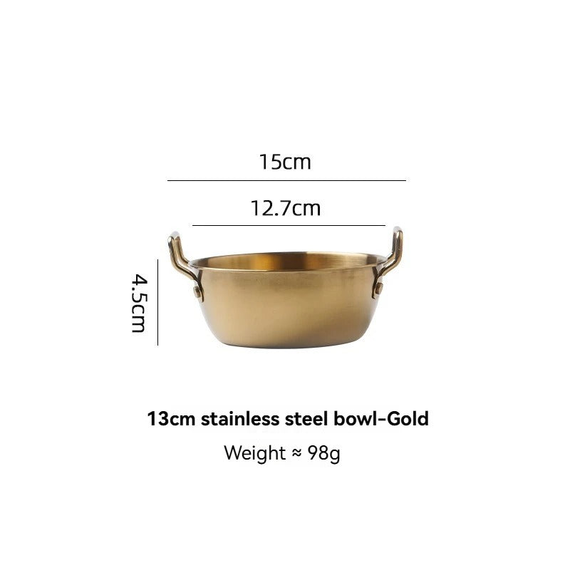 Bol à salade inox 304 doré de 13 cm avec poignées pour une présentation élégante des plats