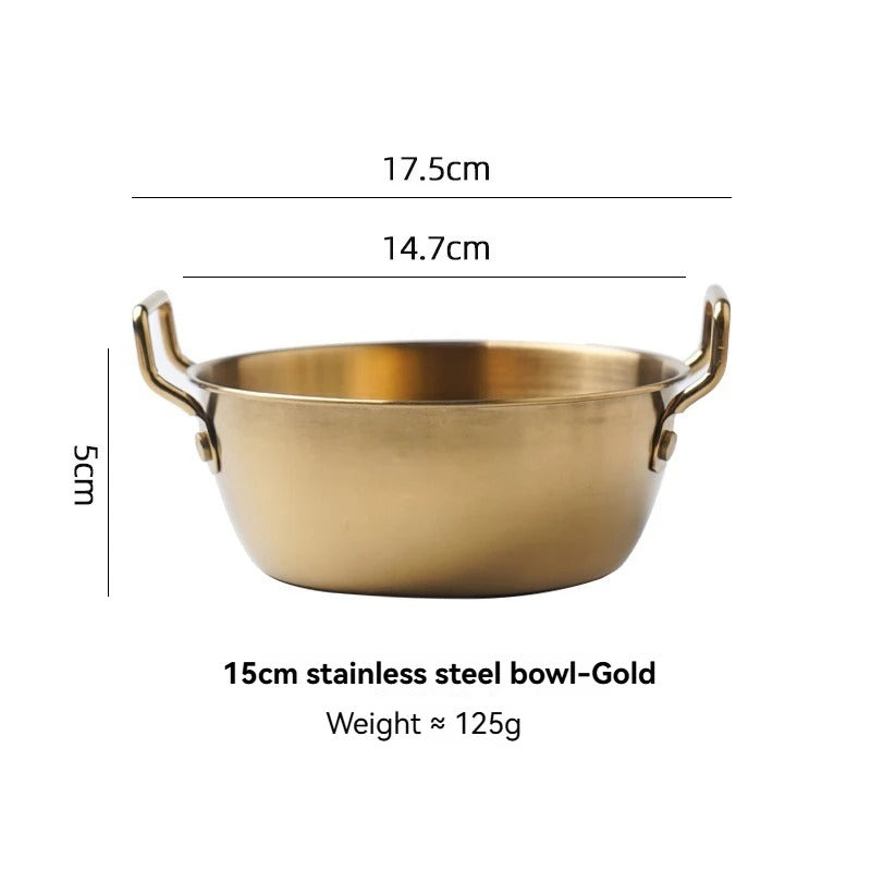 Bol à salade inox 304 de 15 cm en acier inoxydable doré, léger et élégant pour un service pratique.