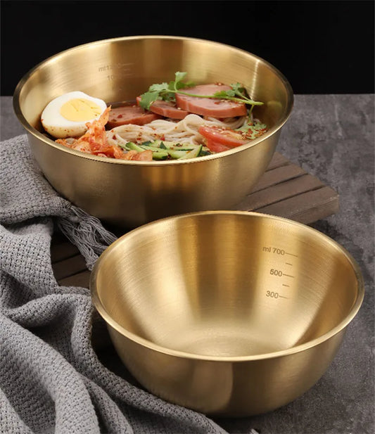 Bol en Acier Inoxydable Résistant – 3 Tailles Empilables dorés, idéal pour préparer et servir des plats variés en cuisine