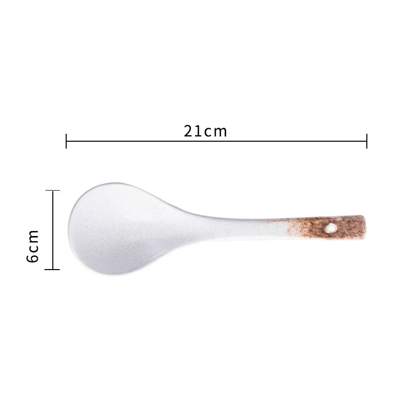 Cuillère en céramique blanche avec poignée marron rustique pour Bol en Céramique Émaillée 20,3 cm – Style Rétro