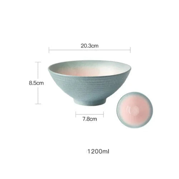 Bol en Céramique Émaillée 20,3 cm – Style Rétro gris avec intérieur rose, capacité 1200 ml