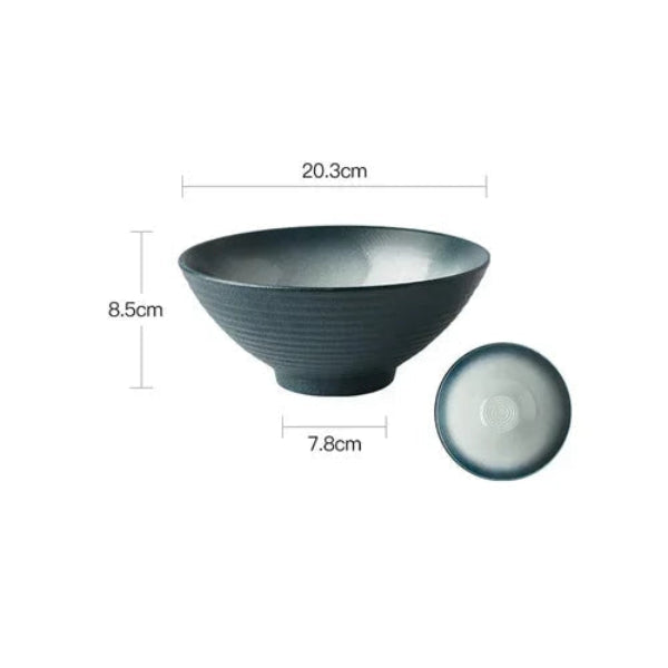 Bol en Céramique Émaillée 20,3 cm – Style Rétro gris texturé avec dimensions indiquées