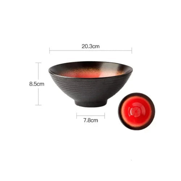 Bol en Céramique Émaillée 20,3 cm – Style Rétro avec dimensions et finition intérieure rouge et extérieure noire