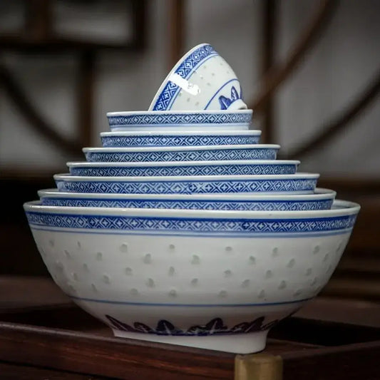 Set de Bols en Porcelaine Chinoise empilables avec motif bleu élégant pour la cuisine