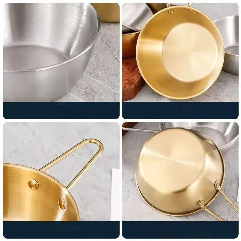 Bol Inox Doré avec Anse Anti brûlure – 12 à 14 cm avec finition brillante et poignée double en métal