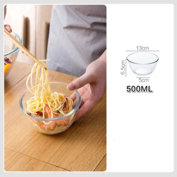 Bol Verre Résistant pour Cuisine – 4 Tailles Disponibles bol en verre de 500 ml avec pâtes servies