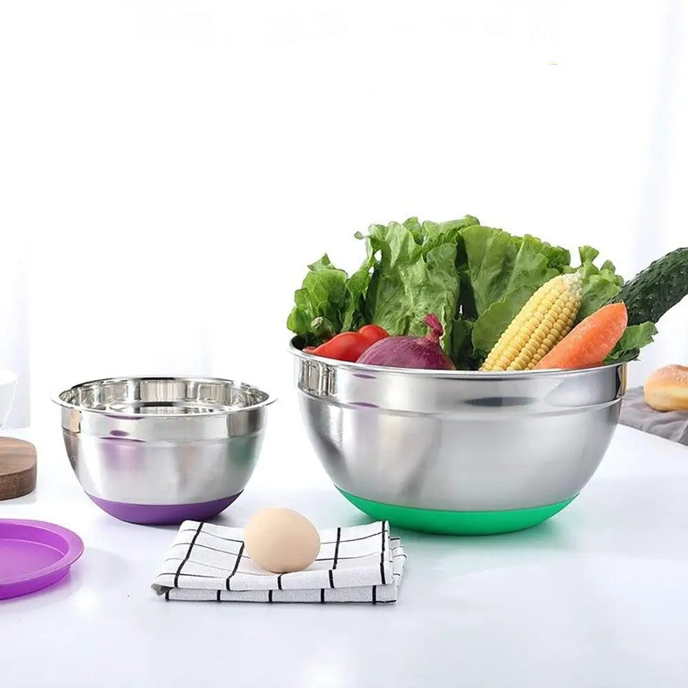 Bols à Mélanger Inox 304 avec Couvercle en acier inoxydable pour la cuisine, parfaits pour la préparation d'aliments.