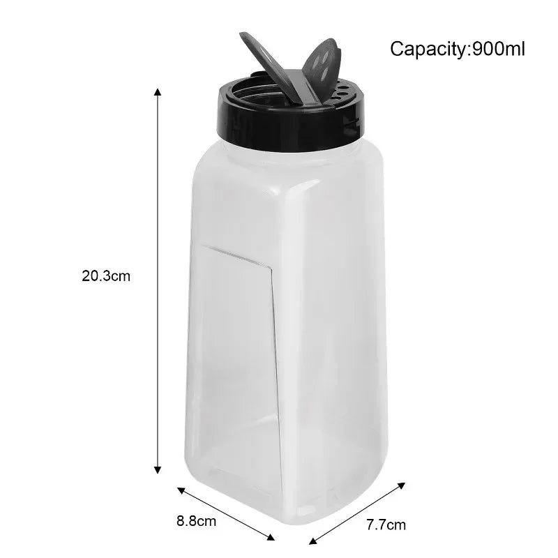 Bouteille à Épices Hermétique 270 900 ml transparente avec couvercle noir et doseur intégré