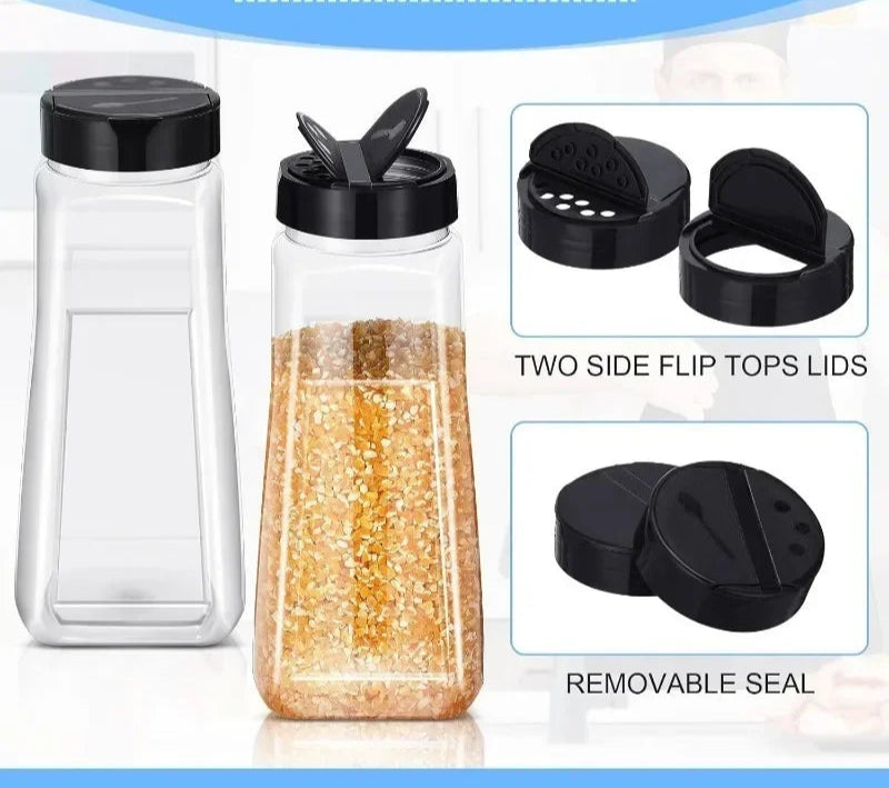 Bouteille à Épices Hermétique 270 900 ml transparente avec couvercles rabattables noirs et joint amovible