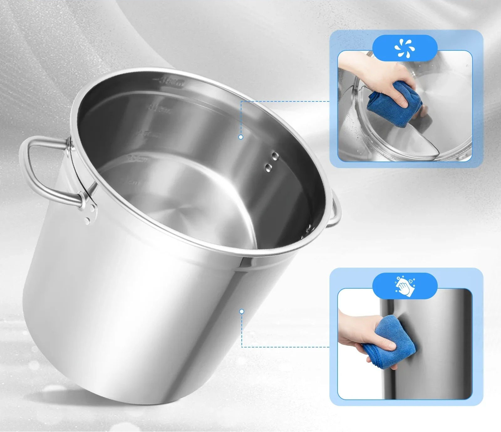 Marmite Inox 35L avec Couvercle – Grande Capacité – Acier Inoxydable Bymaocar, idéale pour cuisiner de grandes portions.