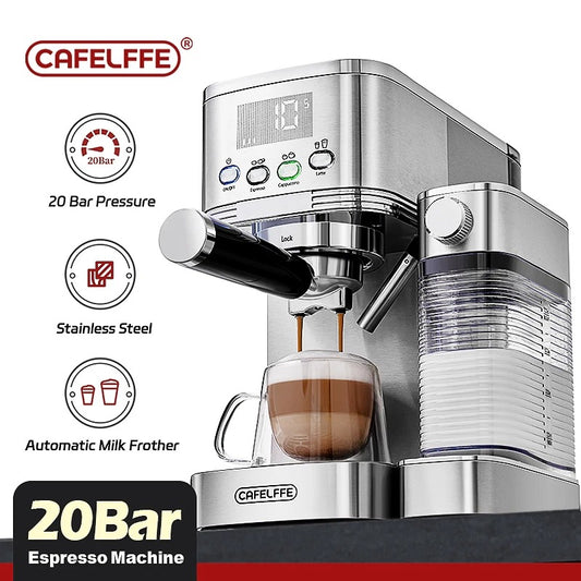 Machine à café automatique avec mousseur à lait intégré en acier inoxydable avec affichage numérique
