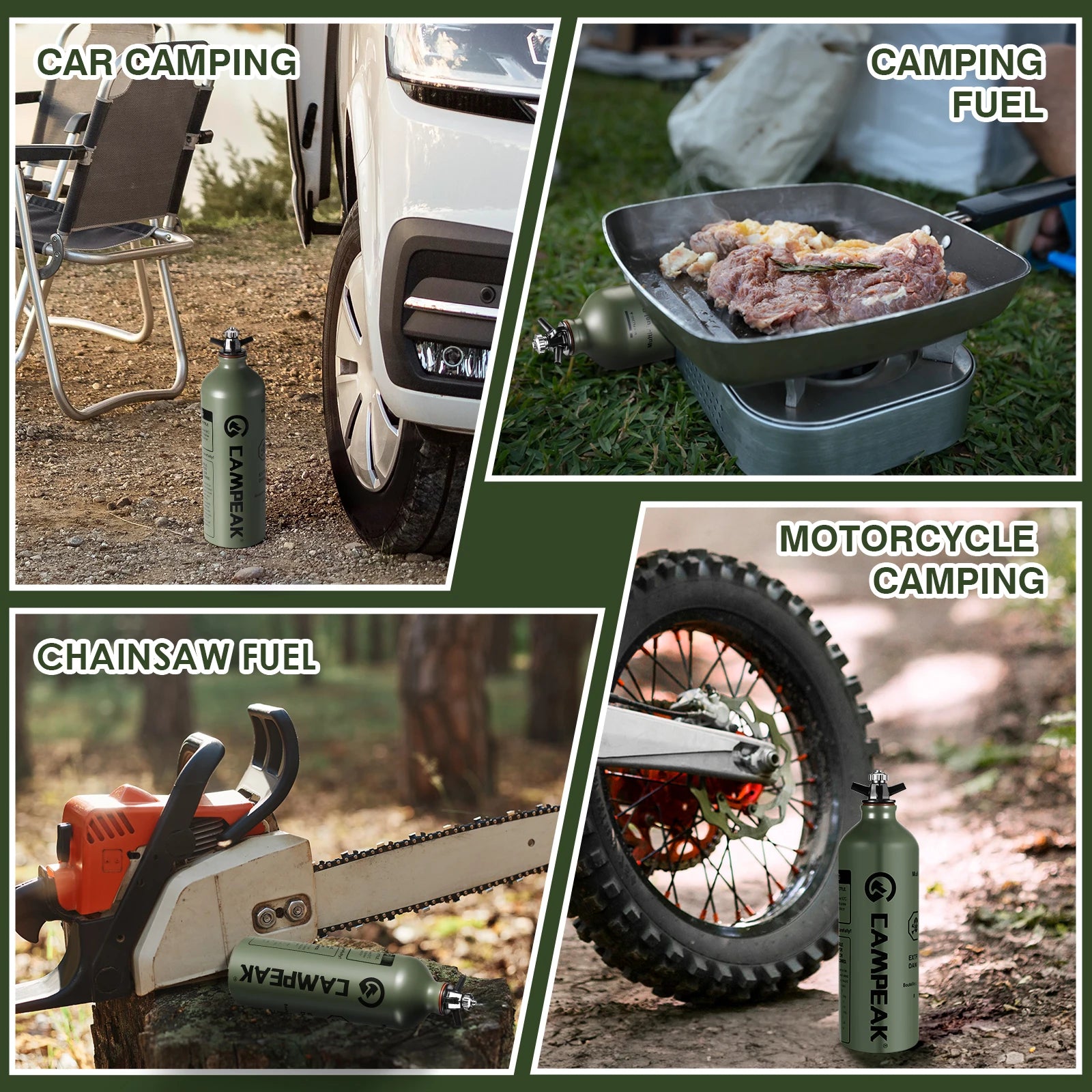 Bouteille Carburant Liquide 0,5L & 1L – Réchaud Outdoor pour camping voiture, moto, tronçonneuse et cuisson en plein air