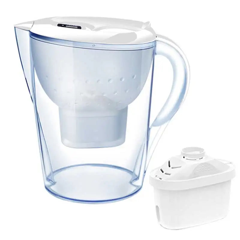 Carafe Filtrante 3,5L Eau Pure – Charbon Actif + Minuteur transparente avec filtre blanc
