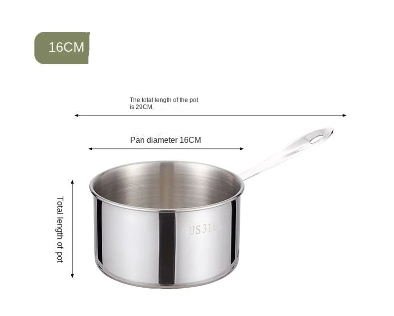 Casserole en acier inoxydable de qualité supérieure 12/14/16 cm avec une poignée ergonomique et un diamètre de 16 cm