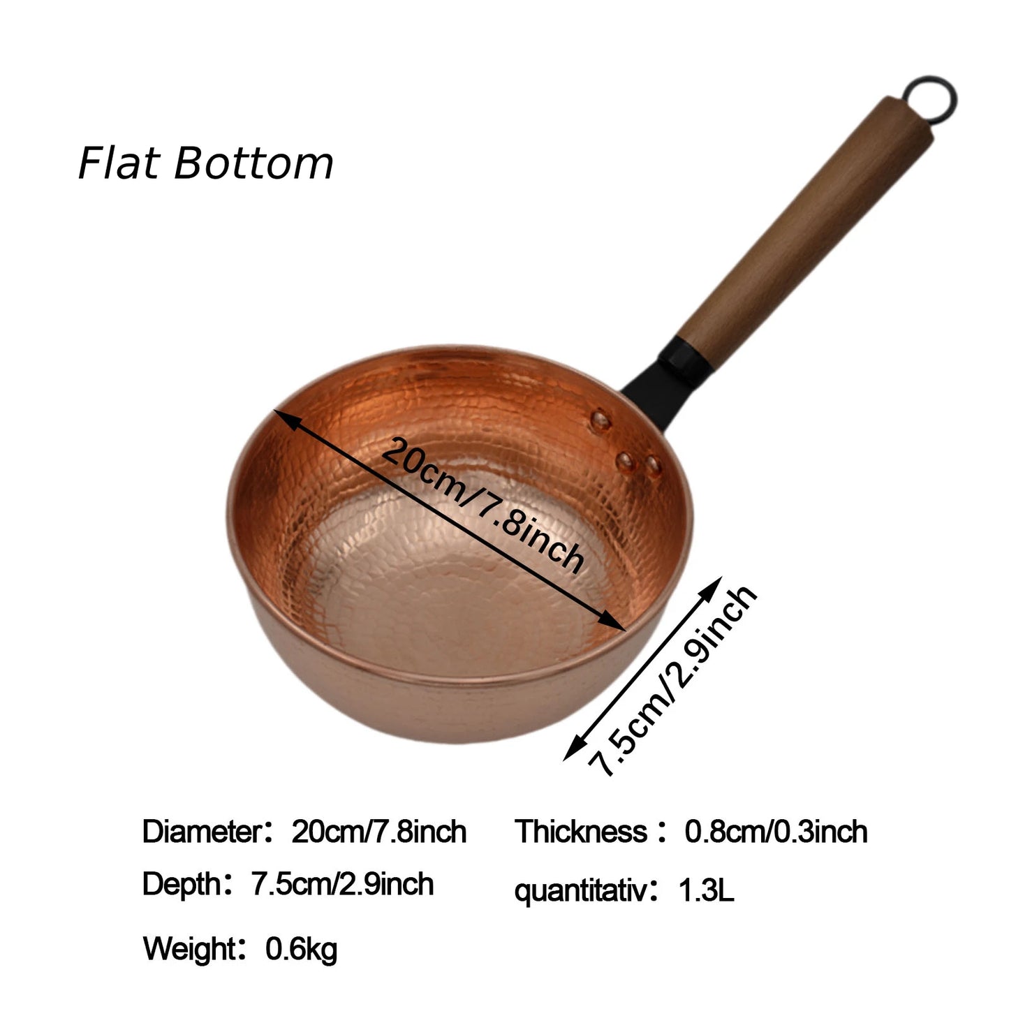 Casserole en cuivre 20 cm – Compatible Induction et Gaz avec un fond plat et une poignée ergonomique