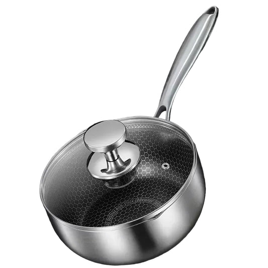 Casserole Inox 316 Sans Revêtement avec couvercle en verre et poignée ergonomique pour une cuisson facile