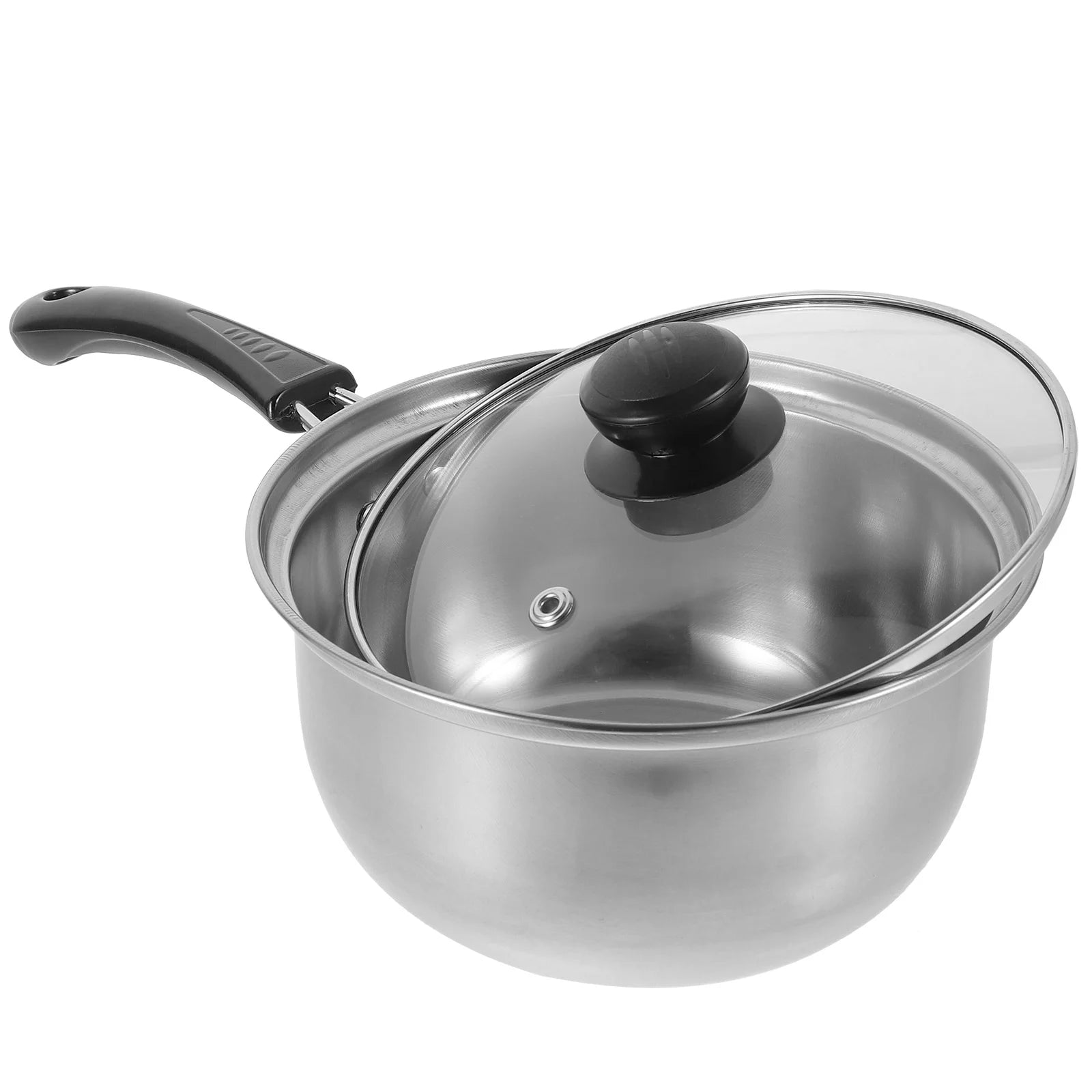 Casserole Inox avec Couvercle en verre 20 cm de Ustensile de chef avec poignée noire ergonomique