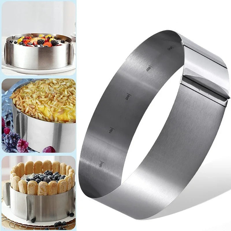 Cercle à Mousse Réglable en Inox – 6 à 30 cm, idéal pour des créations pâtissières élégantes