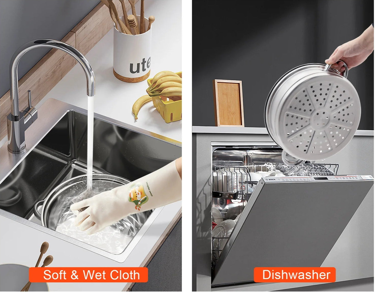 Cuit vapeur inox 3 niveaux – Cuisson saine rapide en inox, trempé sous l'eau au lavabo et placé dans le lave-vaisselle