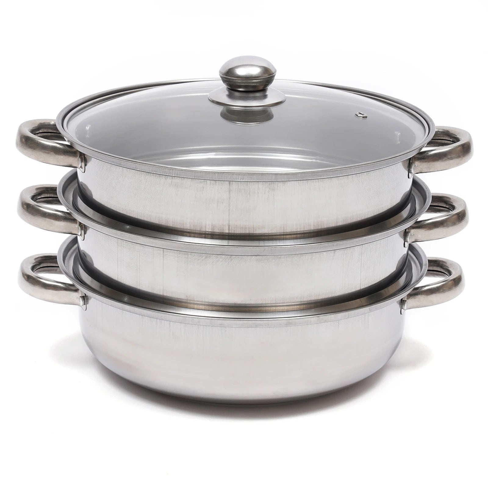 Cuit vapeur inox 3 niveaux – Cuisson saine rapide. par Ustensile de chef, panier vapeur inox empilable avec couvercle verre