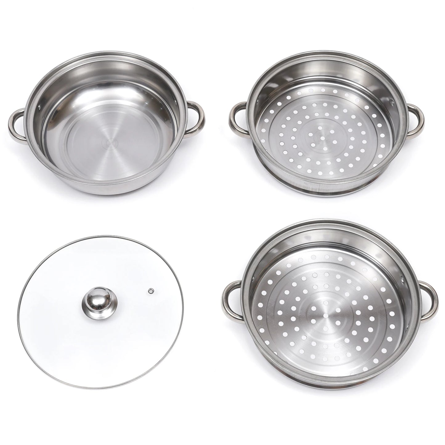 Cuit vapeur inox 3 niveaux – Cuisson saine rapide Ustensile de chef ensemble inox trois étages avec couvercle en verre