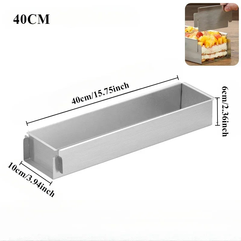 Ustensile de chef Moule à Tiramisu Antiadhésif – Démoulage Facile rectangulaire inox 40x10x6 cm avec ailettes amovibles