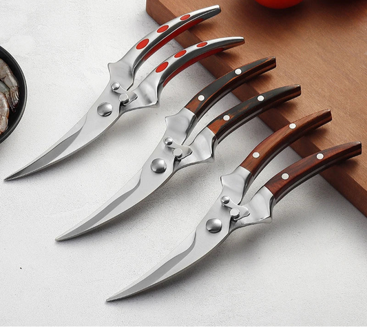 Ciseaux de Cuisine Ultra-Tranchants pour Viande et Légumes avec poignée en bois et acier inoxydable