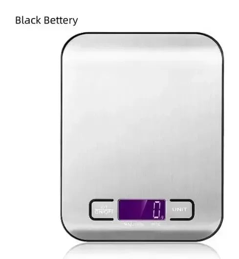 Balance de Cuisine Numérique Précise en acier inoxydable avec écran digital violet et boutons marche arrêt