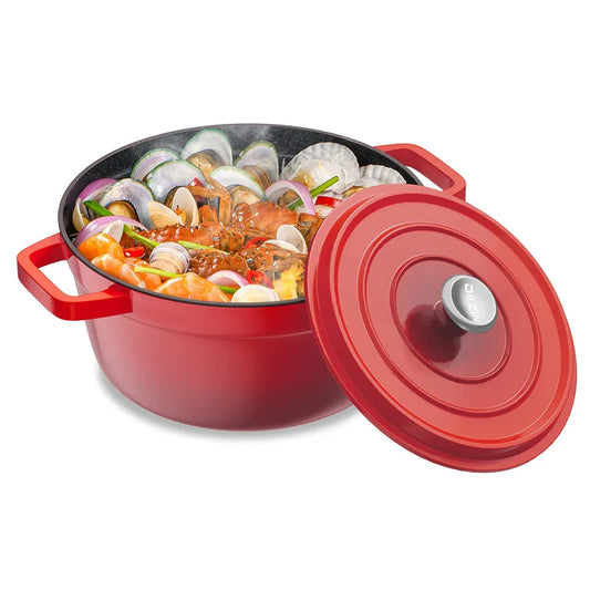Cocotte 4,75 L blanche rouge – Tous feux dont induction avec fruits de mer cuisinés à l'intérieur