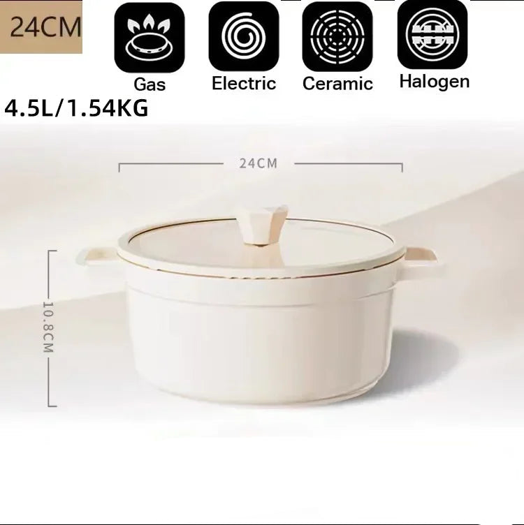 Cocotte Antiadhésive 20 cm – Tous Feux Induction blanc crème avec couvercle et poignées