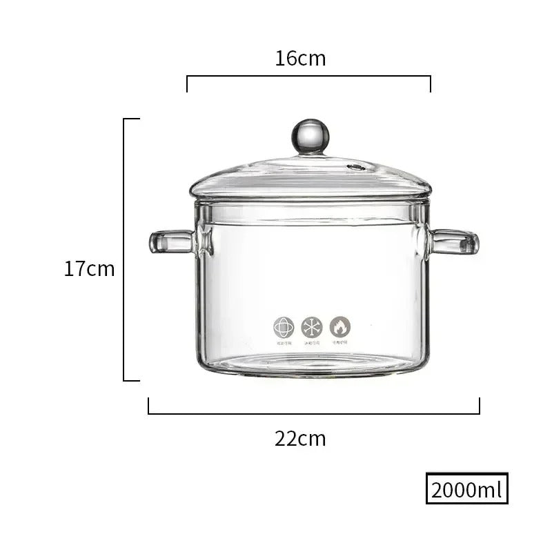 Cocotte en Verre 16cm Résistante – Pour Soupes & Ragoûts Maison avec couvercle et poignées transparentes