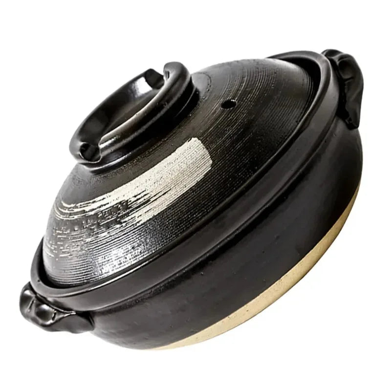 Cocotte terre cuite avec couvercle 19 cm noire avec poignées pour cuisson traditionnelle