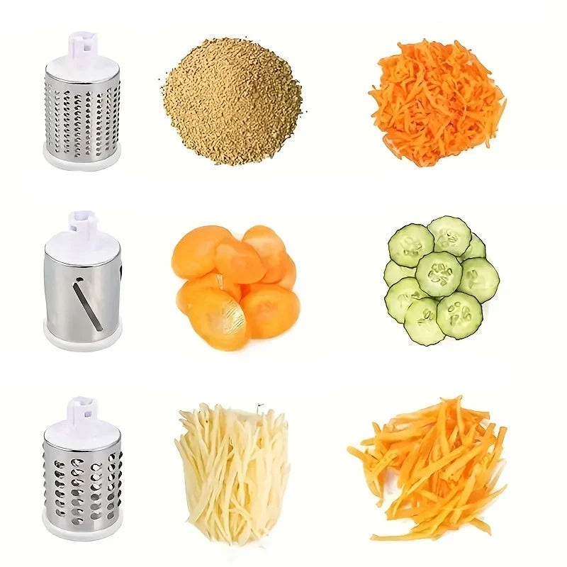 Coupe-Légumes Manuel Multifonction 3-en-1 avec divers aliments tranchés et râpés pour une cuisine facile
