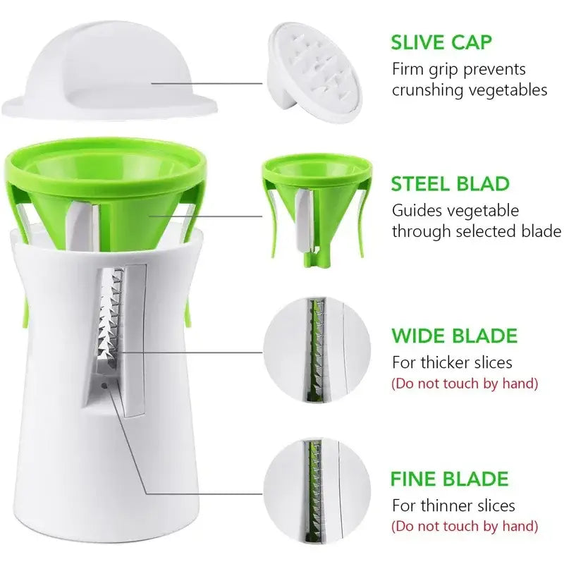 Coupe-Légumes Spirale Inox – Trancheur Multifonction avec capuchon antidérapant et lames interchangeables