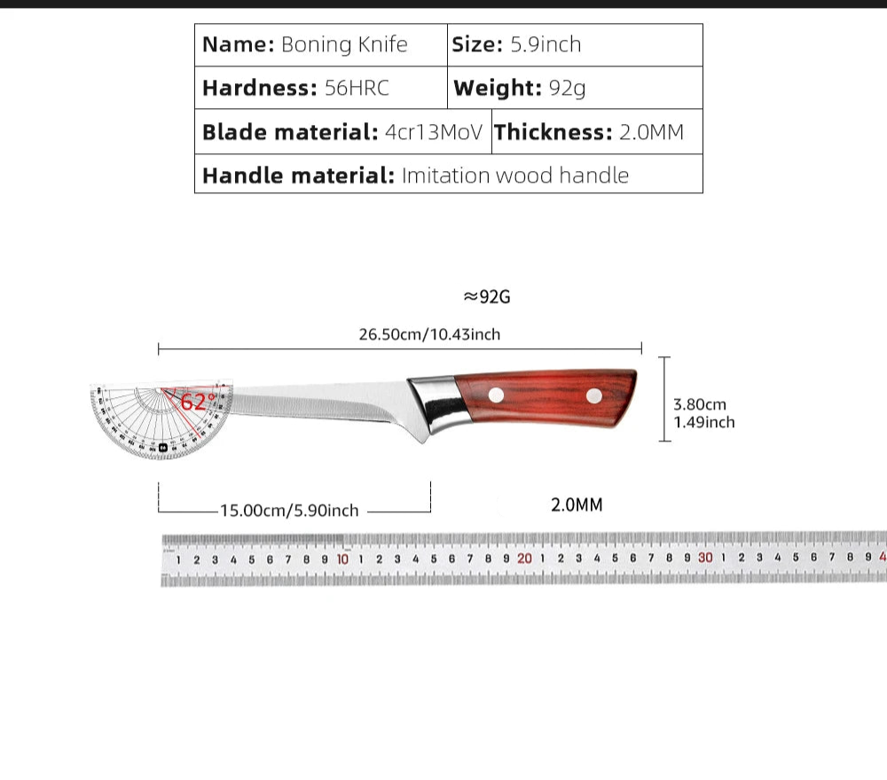 Couteau à Désosser 15cm – Manche Ergonomique avec lame en acier 4cr13Mov et manche imitation bois
