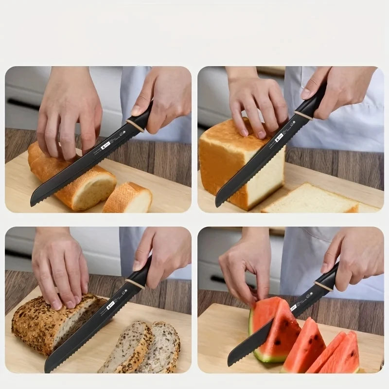 Couteau à Pain PLYS – Lame Inox 12.5/20 cm – Tranchant et Durable en action pour couper du pain et des fruits