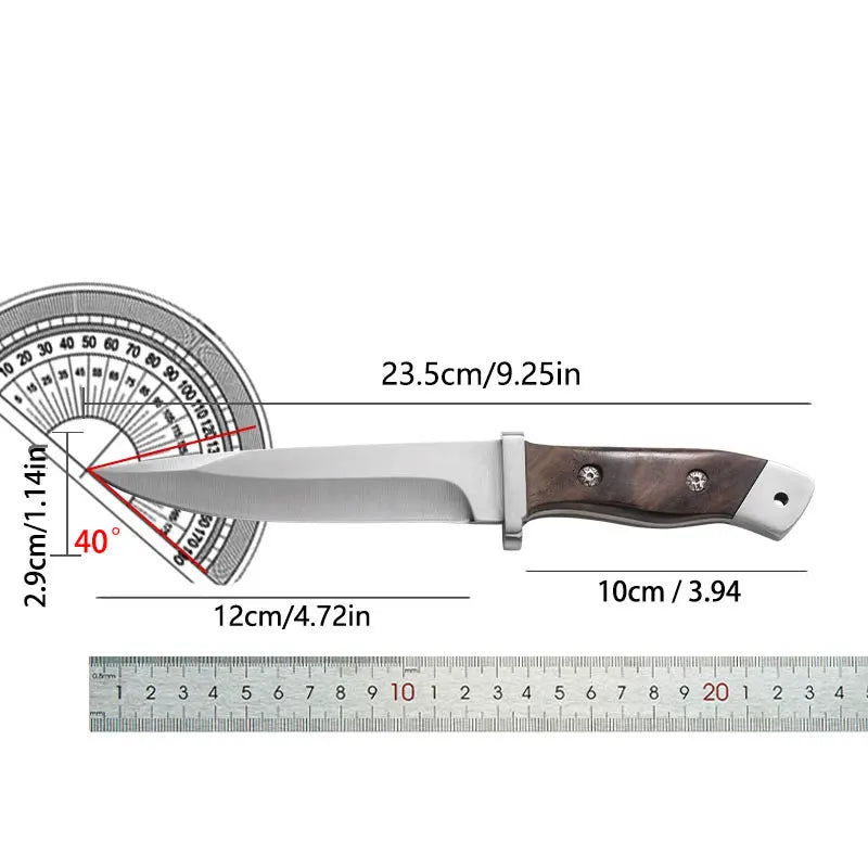 Couteau Cuisine Forgé 14 cm lame acier 4CR13 tranchante avec poignée en bois et mesures précises