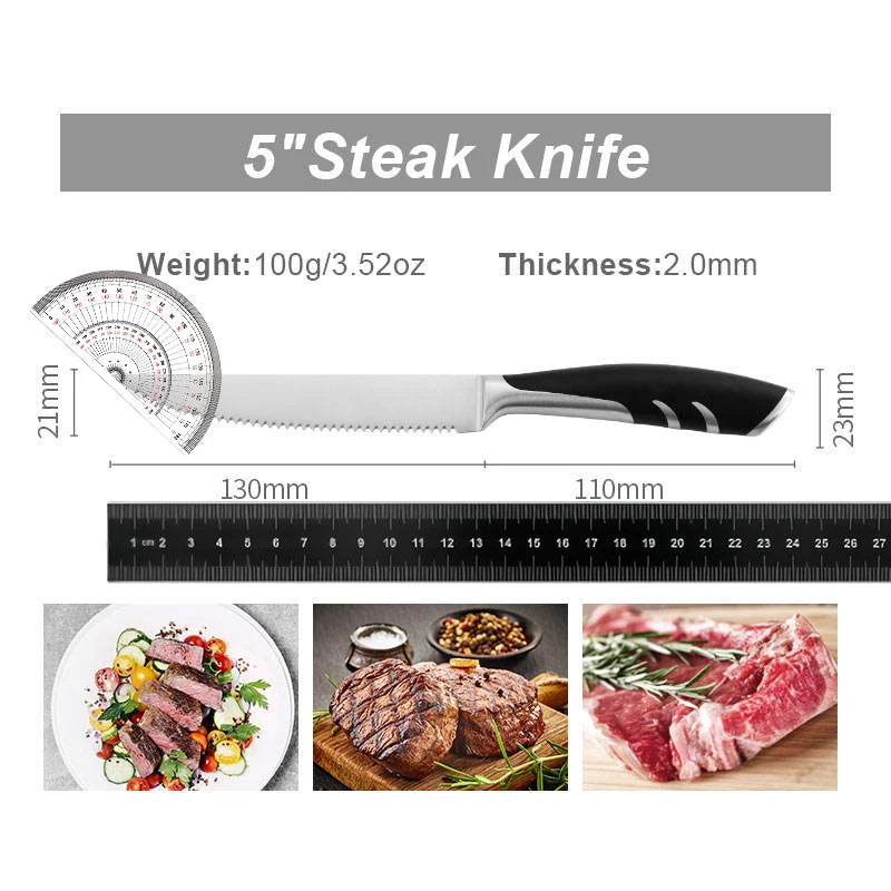 Couteaux & Fourchettes Inox Lames Tranchantes Ergonomiques, couteau à steak 5 pouces avec design ergonomique