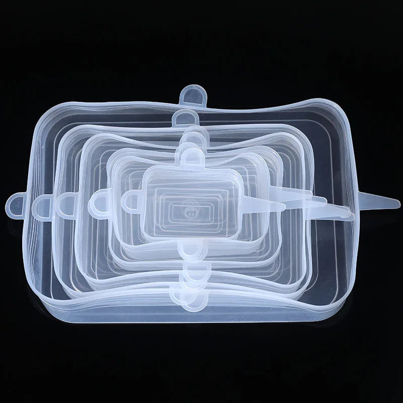 Ensemble Couvercles Silicone Étanches – 6 / 12 pièces Réutilisables. housses souples transparentes emboîtables tailles variées