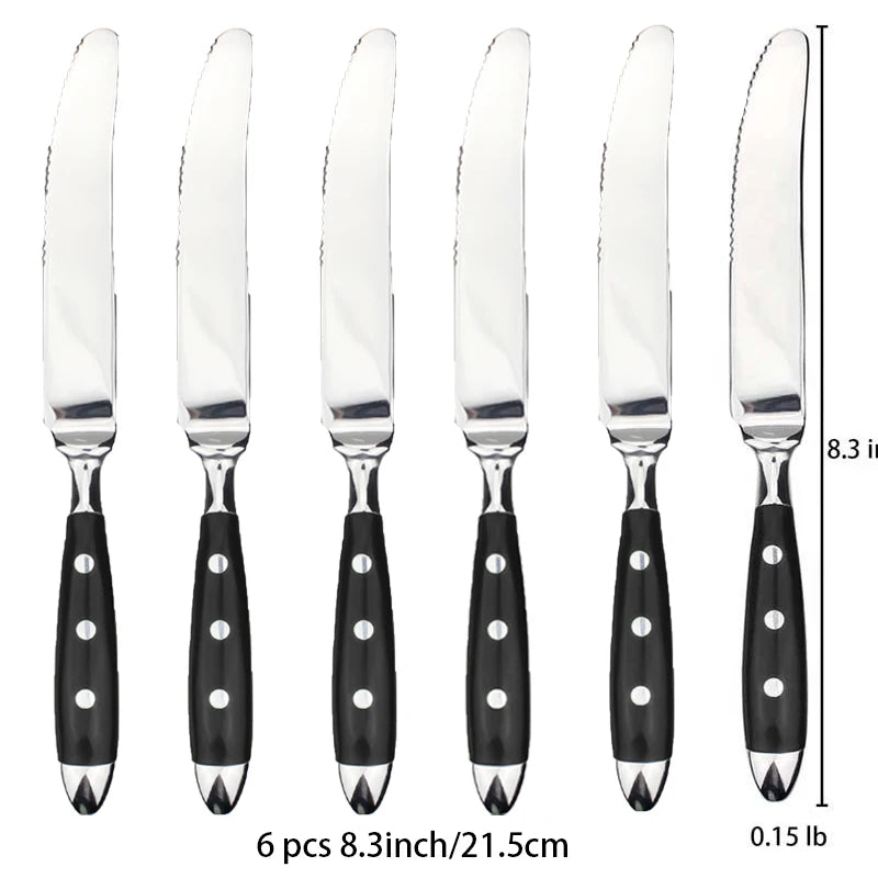 Couverts Élégants Choix Couteaux en acier inoxydable avec manches en noir, ensemble de 6 pièces de 21,5 cm