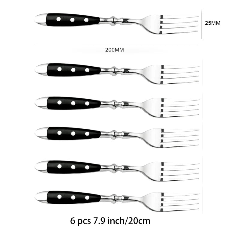 Couverts Élégants Choix Couteaux, Fourchettes ou Cuillères - Ensemble de 6 fourchettes en acier inoxydable avec poignées noires