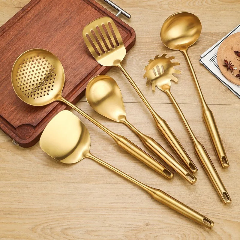 Ensemble d'ustensiles de cuisine Ustensile de chef avec Couverts en Acier Inoxydable Doré élégants