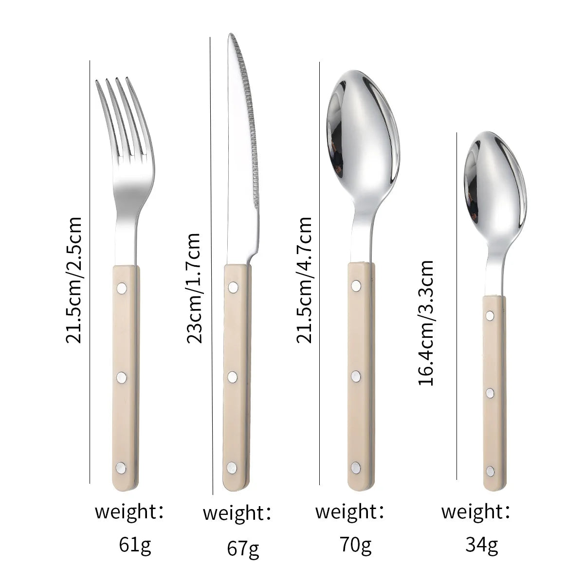 Set de couverts en Inox – Set Élégant 1 personne avec manches beige, idéal pour les repas raffinés