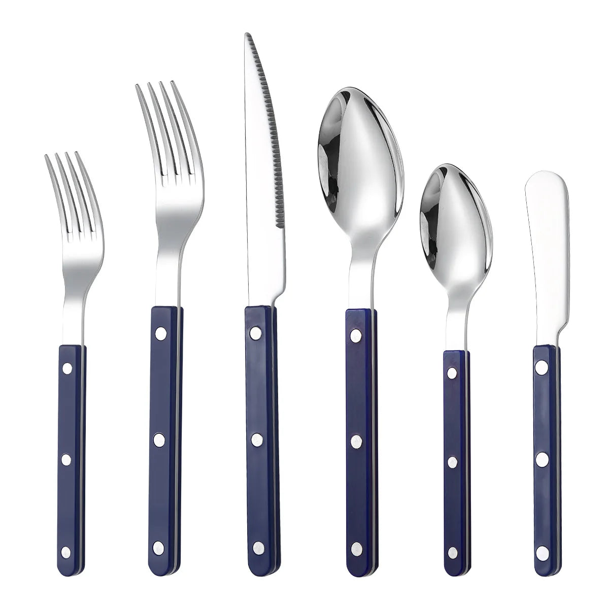 Couverts en Inox – Set Élégant 1 personne avec manches en bleu pour un service raffiné