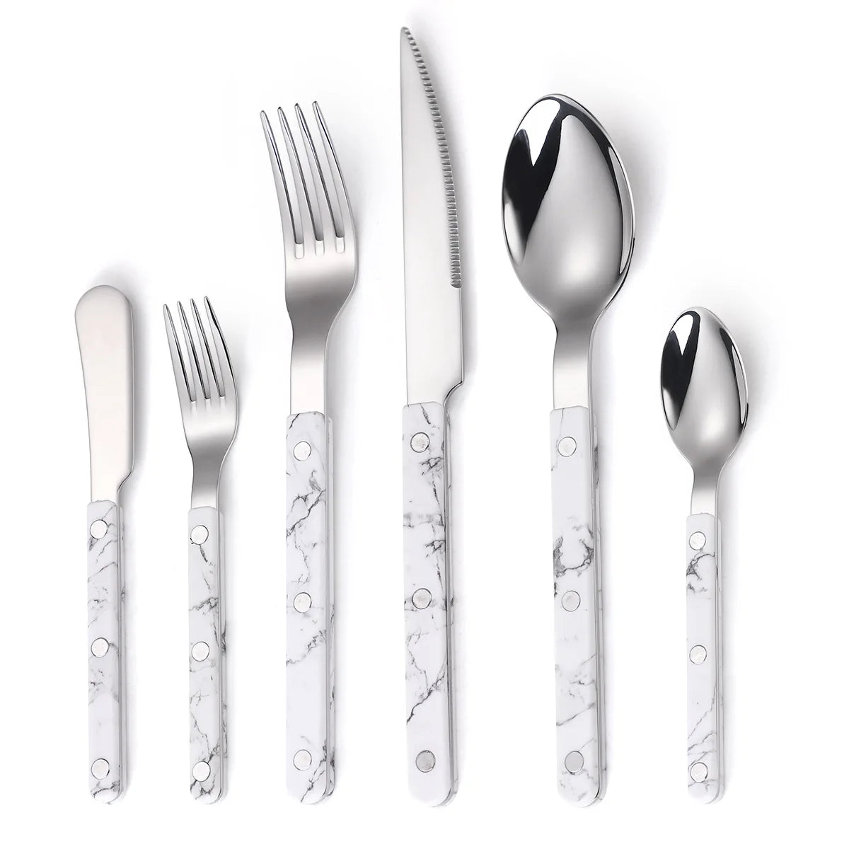Set Élégant 1 personne avec des couverts en Inox au design marbré moderne et élégant