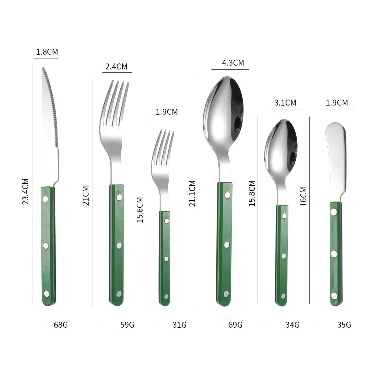 Couverts en Inox – Set Élégant 1 personne avec couteau, fourchette, cuillère et couteau à beurre